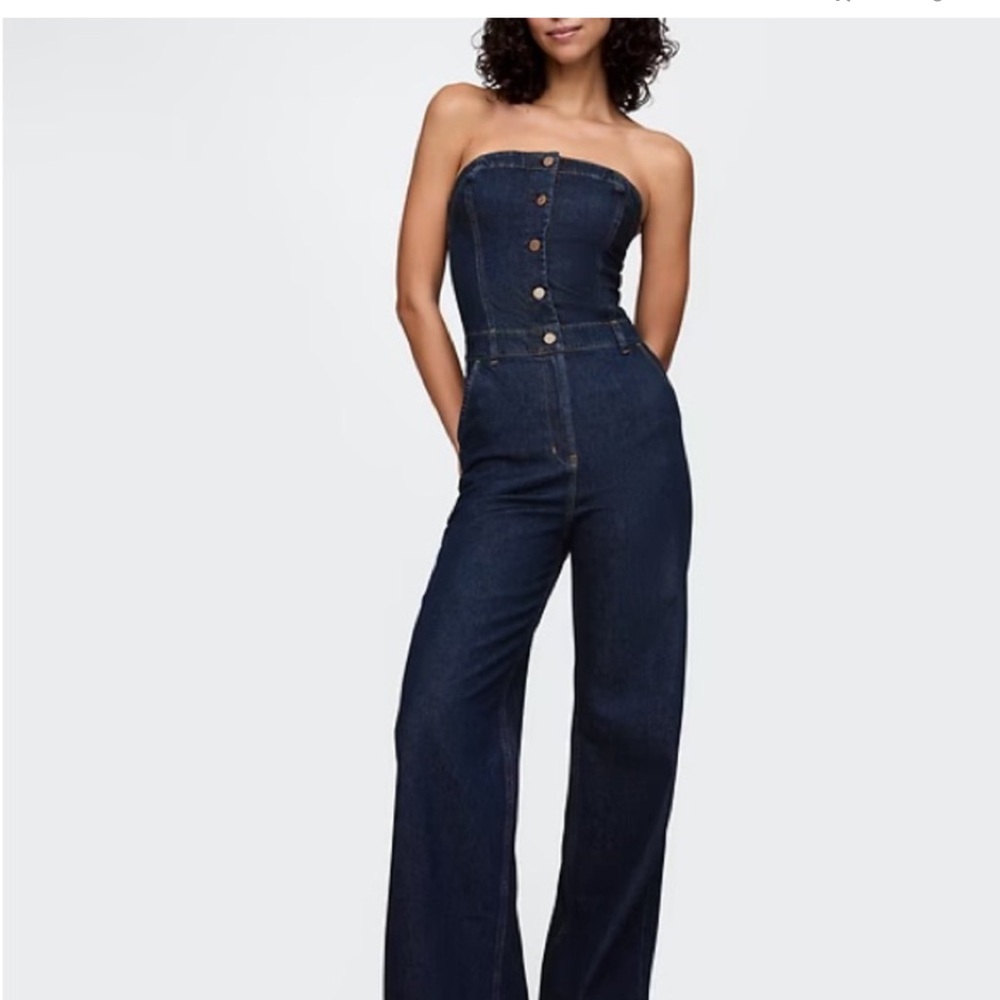 GAP Denim Strapless Jumpsuit w Buttons Sz 12T NWT